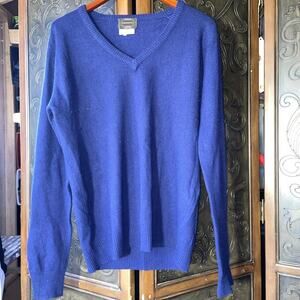 Fundamentals 100% Cashmere Navy‎ Blue Knit Men's Pull oVer Sweater Size XL